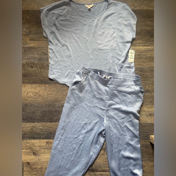 NWT State of Day Silk Touch 2-Piece Pajama Set Short Sleeve Top &‎ Pants Blue L - Picture 2 of 6